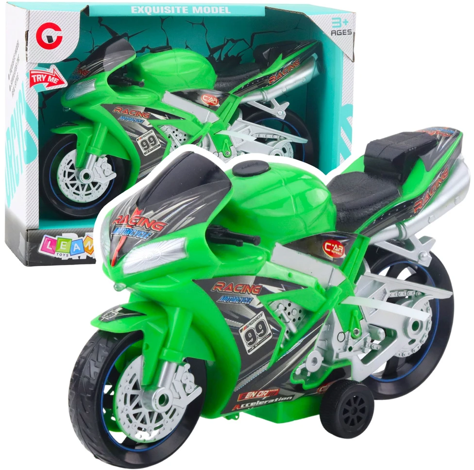 Lean Toys Žaislinis lenktyninis motociklas su šviesomis ir garsais, žalias