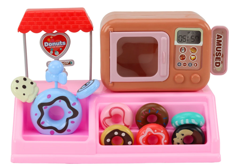Lean Toys Žaidimų rinkinys su spurgų parduotuvės kasa ir mikrobangų krosnele