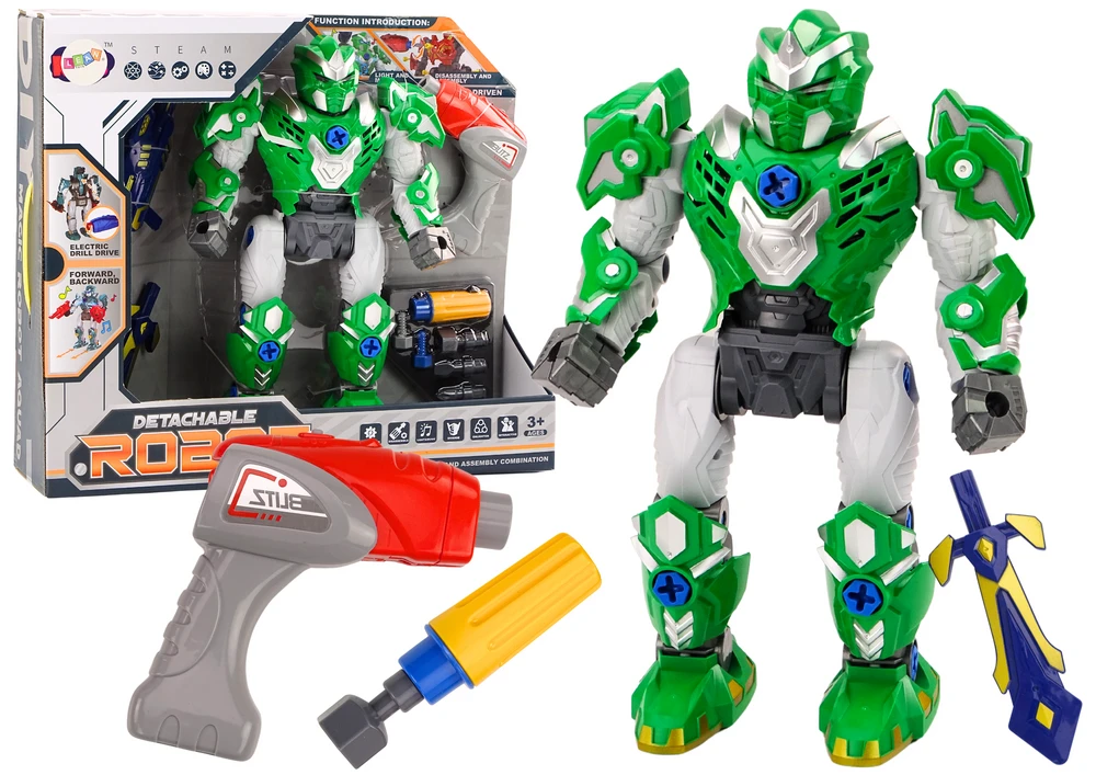 Lean Toys Robotas su gręžtuvu ir atsuktuvu, žalias, 36.5x24x12.5 cm