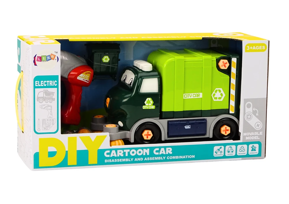 Lean Toys Žalias vaikiškas surenkamas šiukšliavežis su įrankiais
