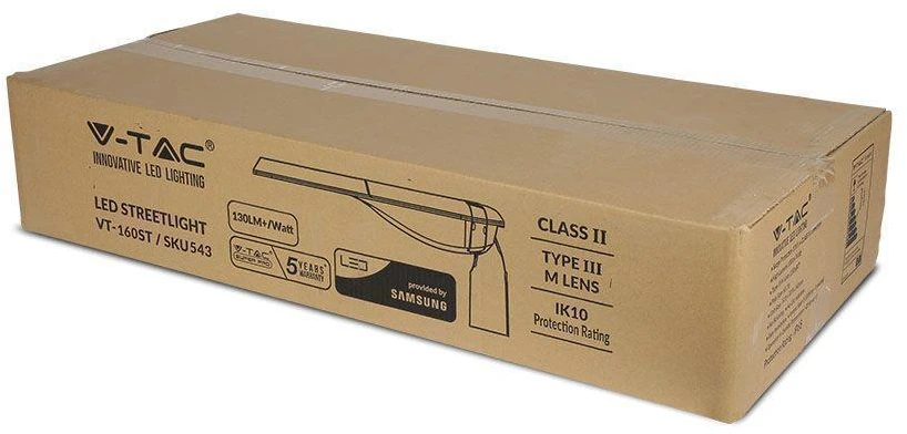 160W gatvės šviestuvas V-TAC, 2 klasė, 4000K (natūraliai balta), SAMSUNG LED chip