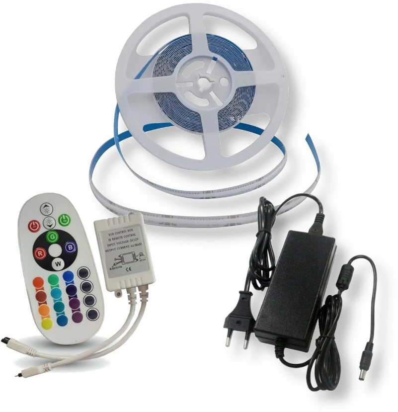 13W/m LED juosta, 422LED/m, RGB, 5m, su maitinimo šaltiniu ir nuotolinio valdymo pulteliu