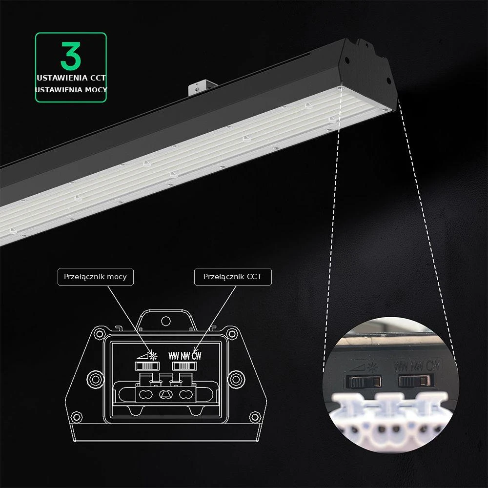 150/200/240W LED linijinis sandėlio šviestuvas, juodas, 3000/4000/6500K, CREE LED chip