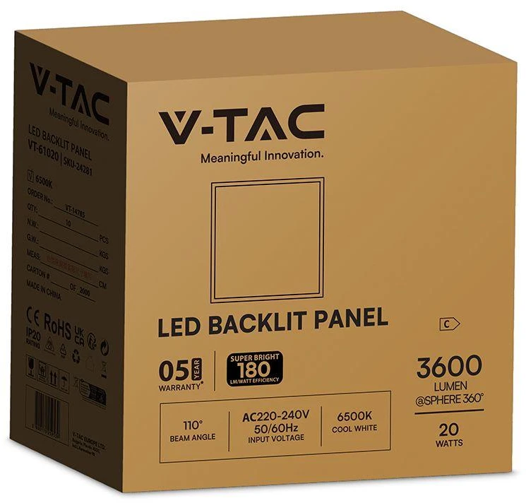 20W LED panelė, 60x60cm, balta, 6500K