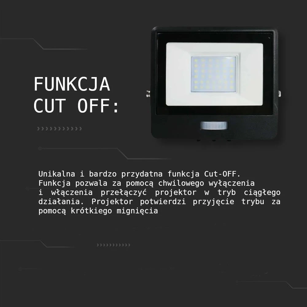 Samsung 10W LED prožektorius V-TAC, juodu korpusu, 6500K, su judesio davikliu