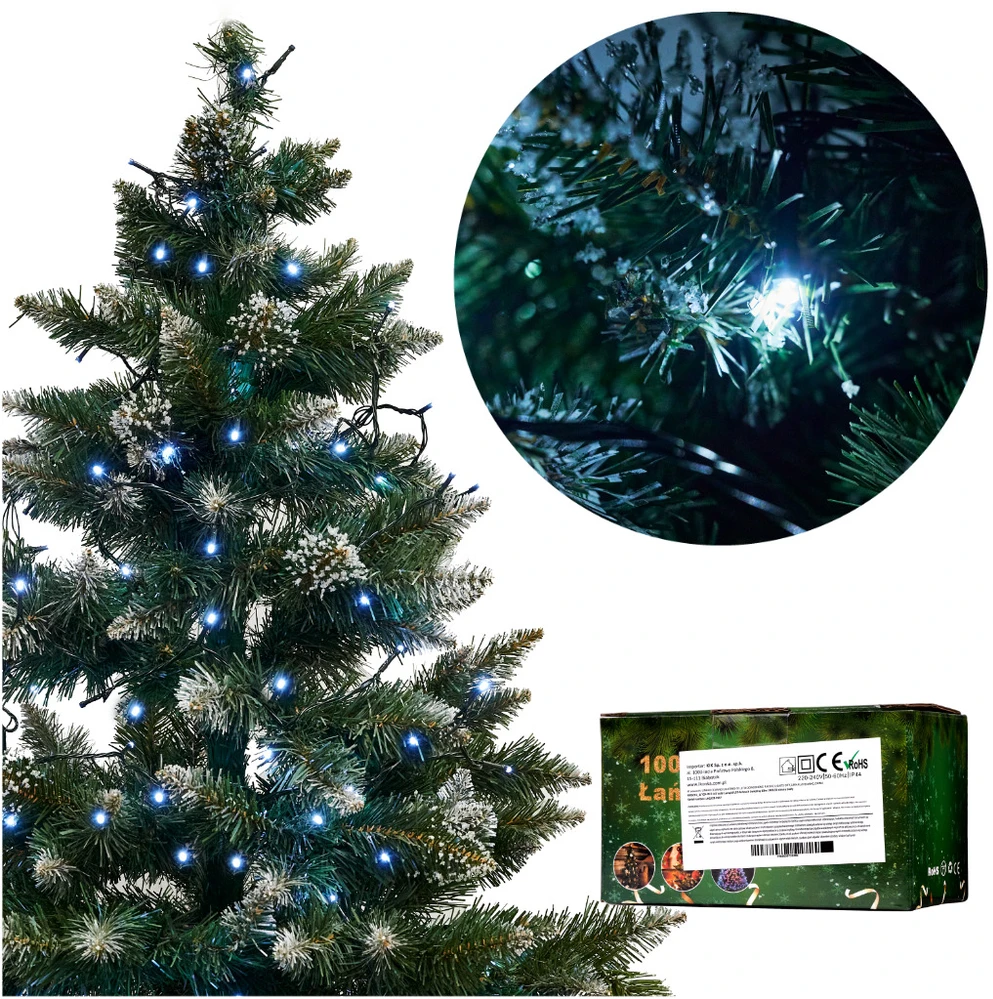 Roger LED žibintai šviesos grandinė 10m 100LED šaltai balta
