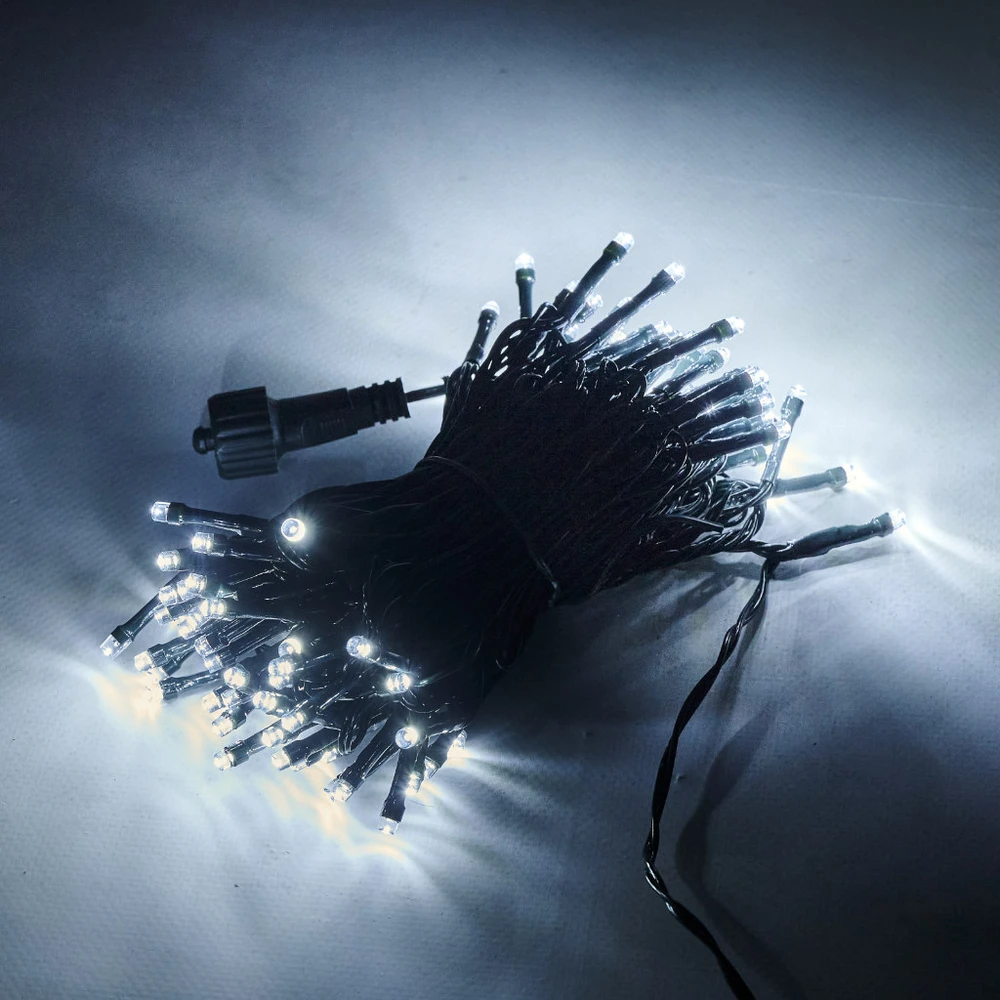 Roger LED žibintai šviesos grandinė 10m 100LED šaltai balta