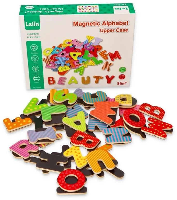 Lelin Magnetinės medinės spalvotos raidės mokymuisi ir žaidimui vaikams nuo 3 metų