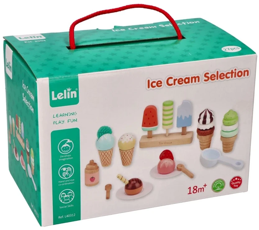 Lelin Medinė mažoji ledų parduotuvė vaikams nuo 3 metų, kūrybai ir vaidmenų žaidimams, pastelinių spalvų