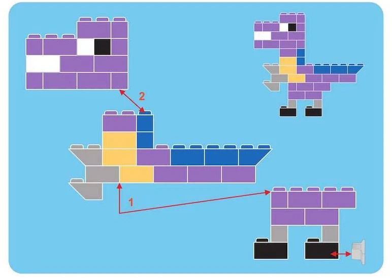 Little Architect Edukaciniai konstruktoriaus kaladėlės su dinozaurų modeliais, vaikams nuo 5 metų, 750 elementų, raudona dėžė