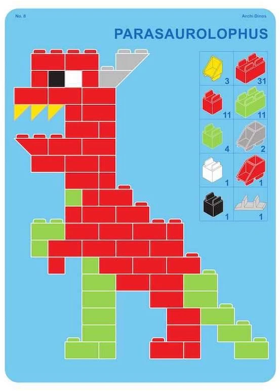 Little Architect Edukaciniai konstruktoriaus kaladėlės su dinozaurų modeliais, vaikams nuo 5 metų, 750 elementų, raudona dėžė