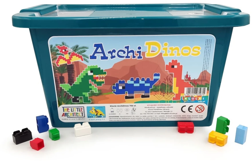 Little Architect Edukaciniai konstruktoriaus kaladėlės su dinozaurų modeliais, vaikams nuo 5 metų, 750 elementų, raudona dėžė