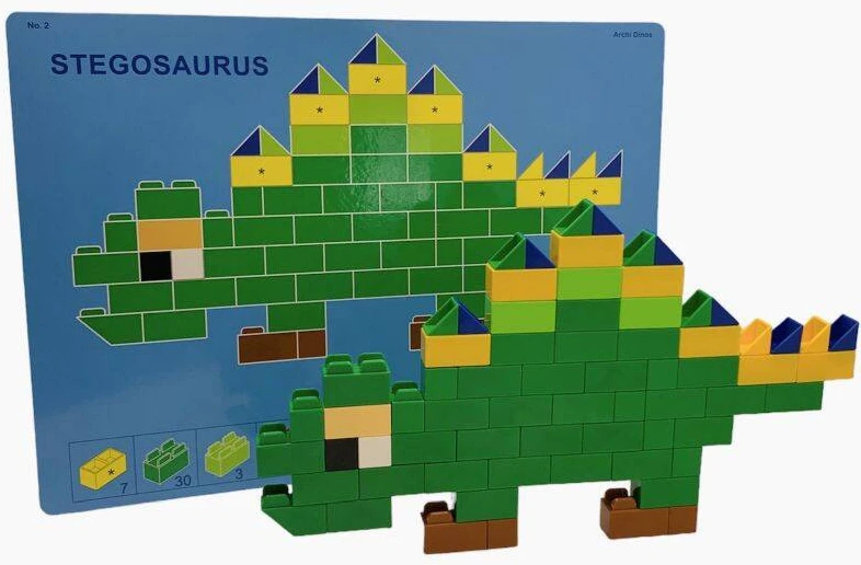 Little Architect Edukaciniai konstruktoriaus kaladėlės su dinozaurų modeliais, vaikams nuo 5 metų, 750 elementų, raudona dėžė