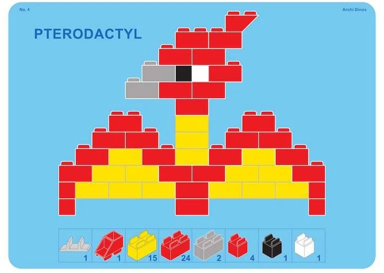 Little Architect Edukaciniai konstruktoriaus kaladėlės su dinozaurų modeliais, vaikams nuo 5 metų, 750 elementų, raudona dėžė