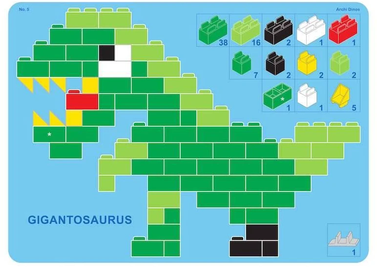 Little Architect Edukaciniai konstruktoriaus kaladėlės su dinozaurų modeliais, vaikams nuo 5 metų, 750 elementų, raudona dėžė