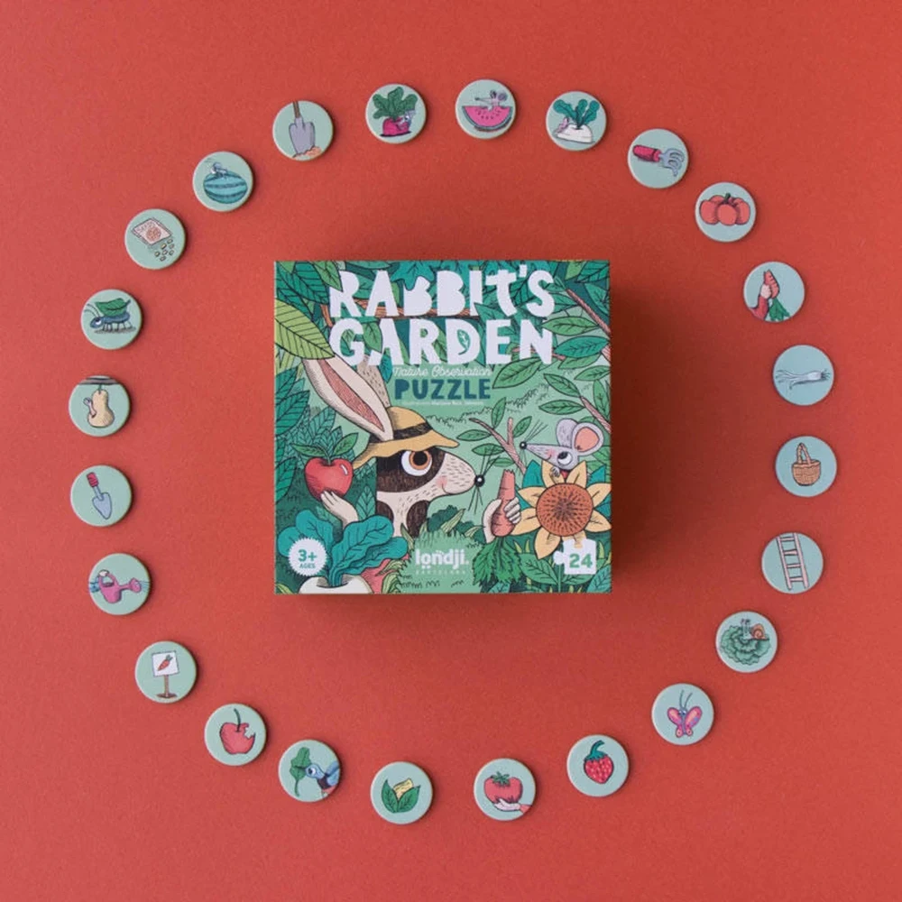 Londji Dėlionė vaikams nuo 3 metų Rabbit's Garden su 24 didelėmis detalėmis ir stebėjimo žaidimu, spalvota