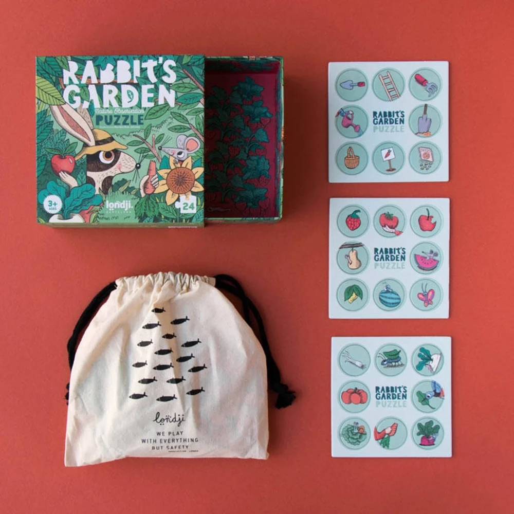 Londji Dėlionė vaikams nuo 3 metų Rabbit's Garden su 24 didelėmis detalėmis ir stebėjimo žaidimu, spalvota