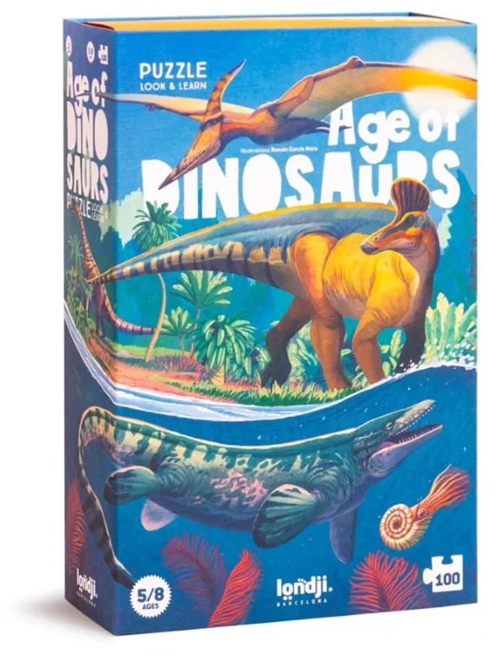 Londji Švietimo dėlionė „Dinozaurų era“ su 100 dalių, vaikams nuo 5 metų, lavina smulkiąją motoriką, spalvota