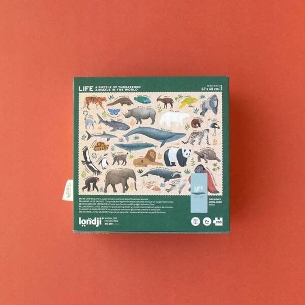 Londji Švietimo dėlionė „Gyvybę grėsmingi gyvūnai“, 200 dalių, vaikams nuo 7 metų, ekologinė, spalvota