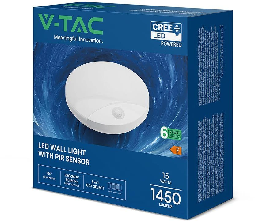 Lubinis šviestuvas 15W LED paviršinis šviestuvas, baltas, 3000/4000/6000K, su judesio davikliu, IP44, CREE LED chip