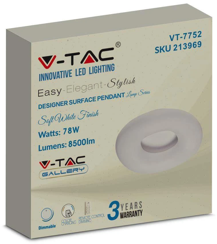 Lubinis šviestuvas V-tac 78W LED paviršinis šviestuvas, baltas, keičiantis spalvas