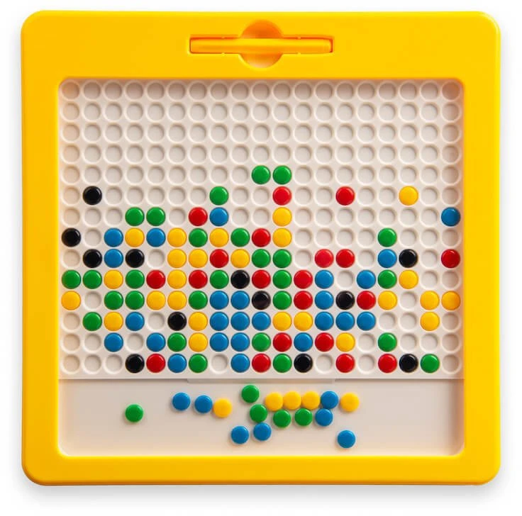 Magnetinė piešimo lenta MagPad Dots vaikams nuo 4 metų, lavina smulkiąją motoriką, su magnetiniu rašikliu, geltona