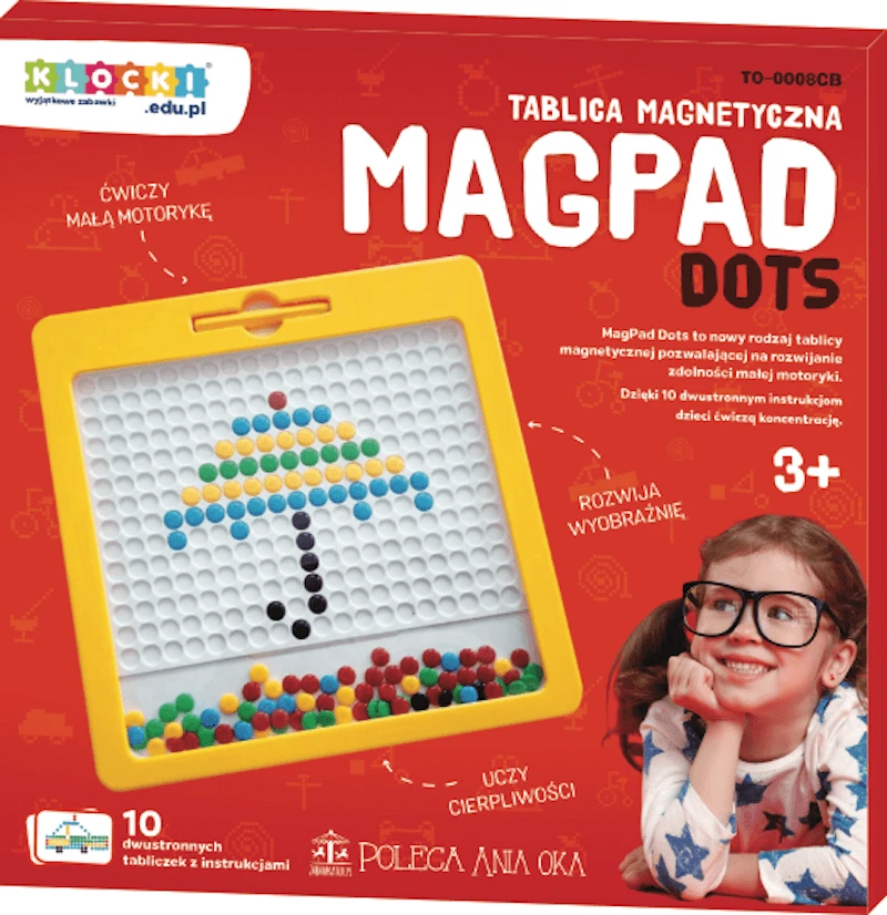 Magnetinė piešimo lenta MagPad Dots vaikams nuo 4 metų, lavina smulkiąją motoriką, su magnetiniu rašikliu, geltona
