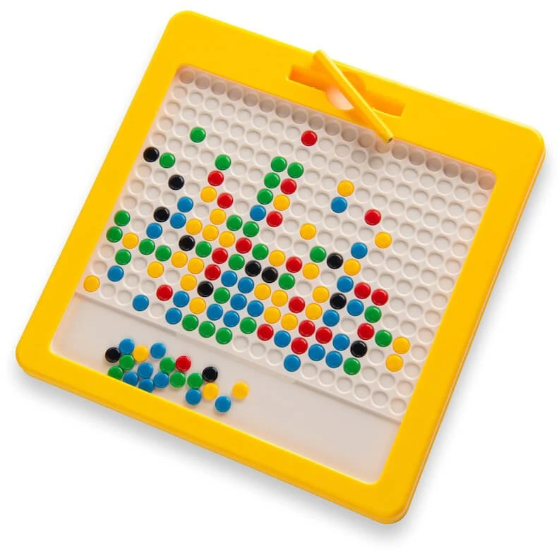 Magnetinė piešimo lenta MagPad Dots vaikams nuo 4 metų, lavina smulkiąją motoriką, su magnetiniu rašikliu, geltona