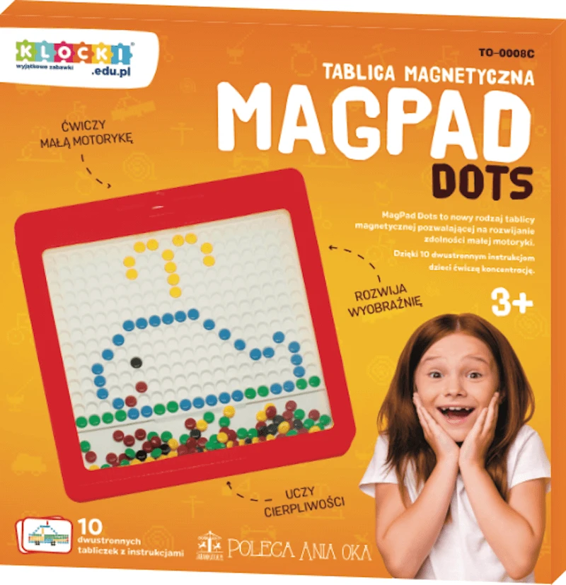 Magnetinė piešimo lenta MagPad Dots vaikams nuo 3 metų, lavina smulkiąją motoriką, raudona