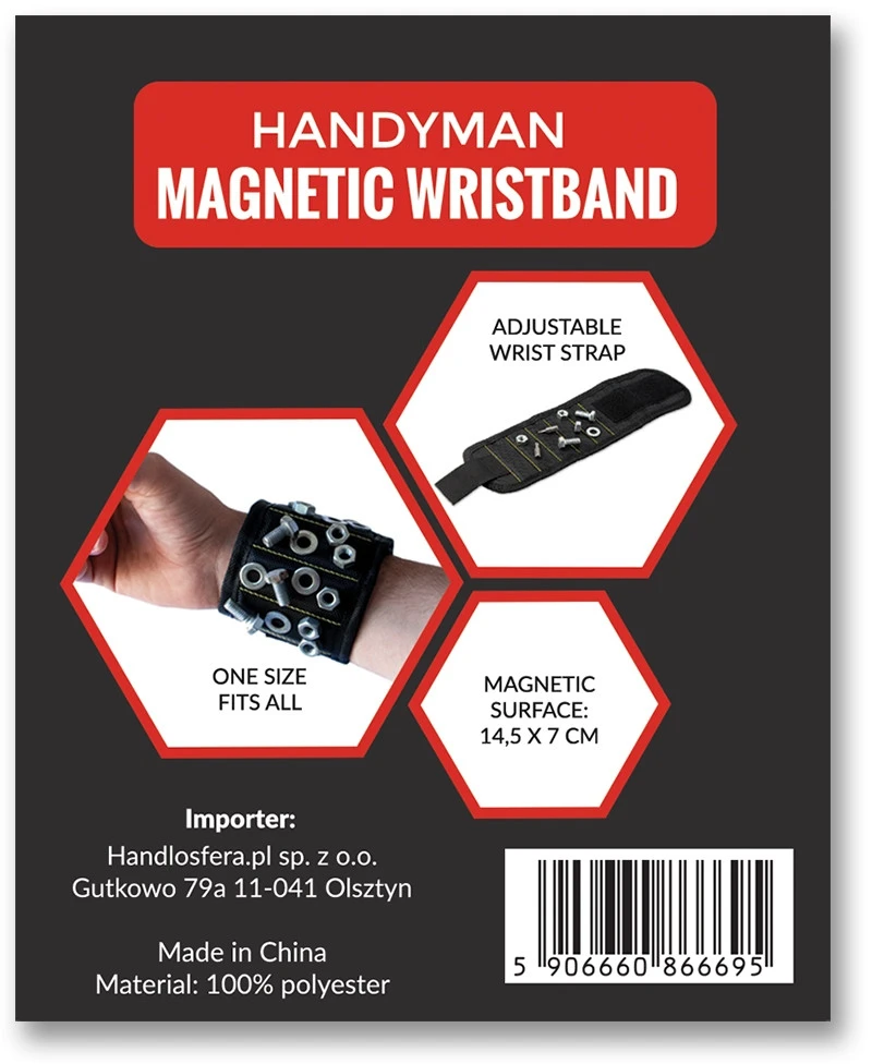 Akumuliatorius Magnetinė rankinė juosta smulkiems metaliniams daiktams, reguliuojama, vyriška