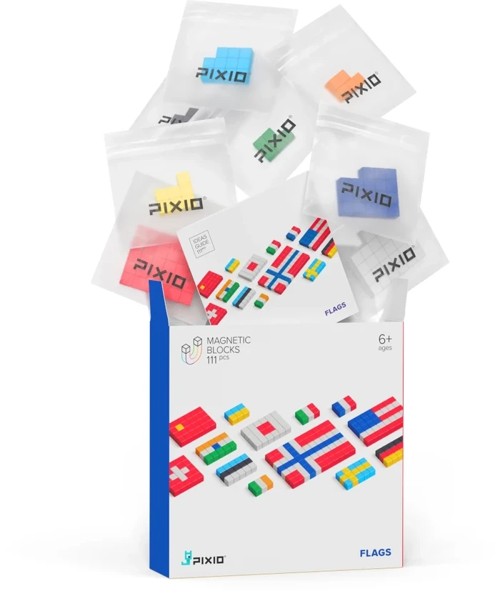 Magnetiniai kūrybiniai PIXIO FLAGS kaladėlės mokymuisi apie pasaulio vėliavas, vaikams nuo 6 metų