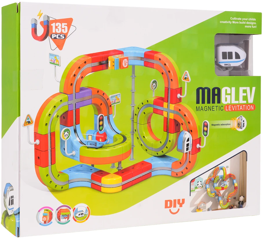 Magnetinis spalvotas traukinys 135 vnt