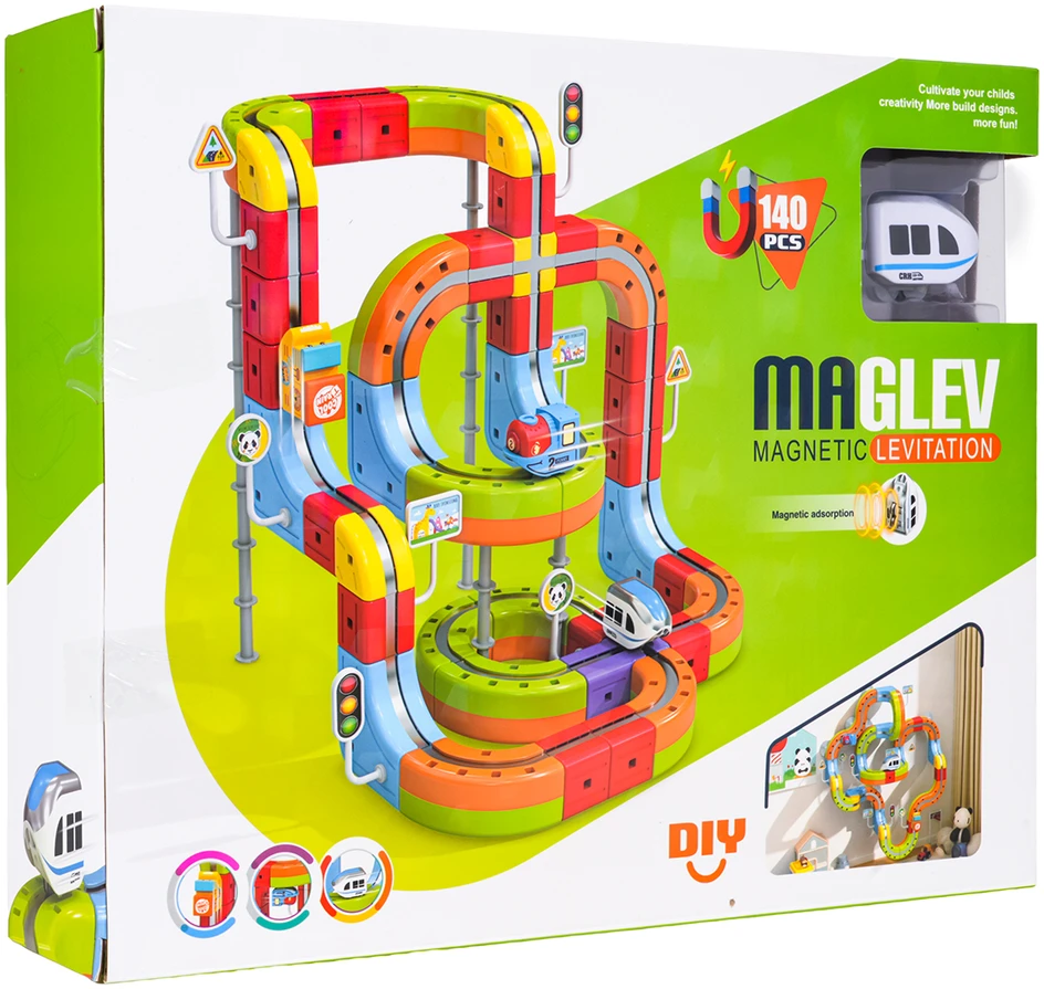 Magnetinis spalvotas traukinys 140 vnt