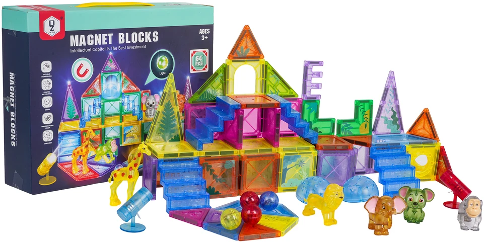 Magnetinių blokelių rinkinys 3D ZOO, 64 vnt