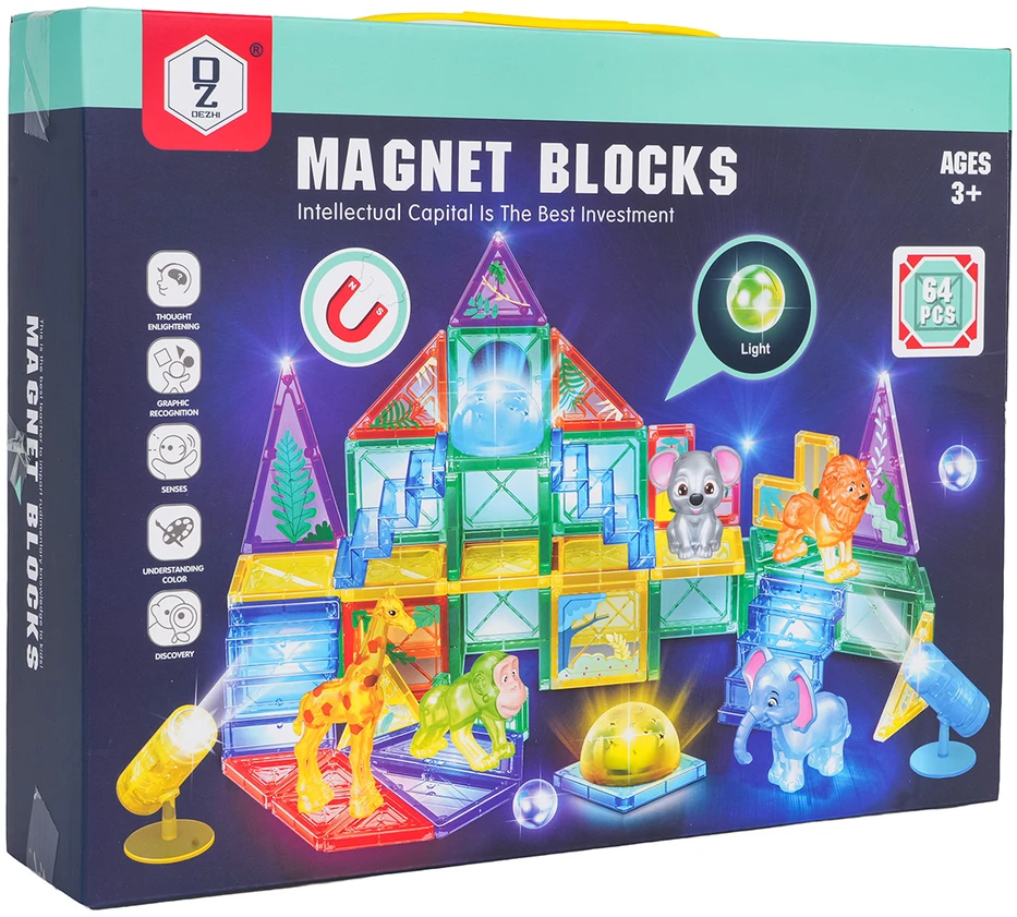 Magnetinių blokelių rinkinys 3D ZOO, 64 vnt