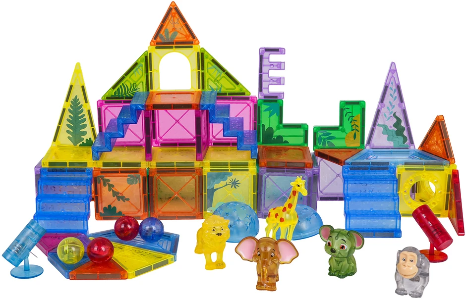 Magnetinių blokelių rinkinys 3D ZOO, 64 vnt