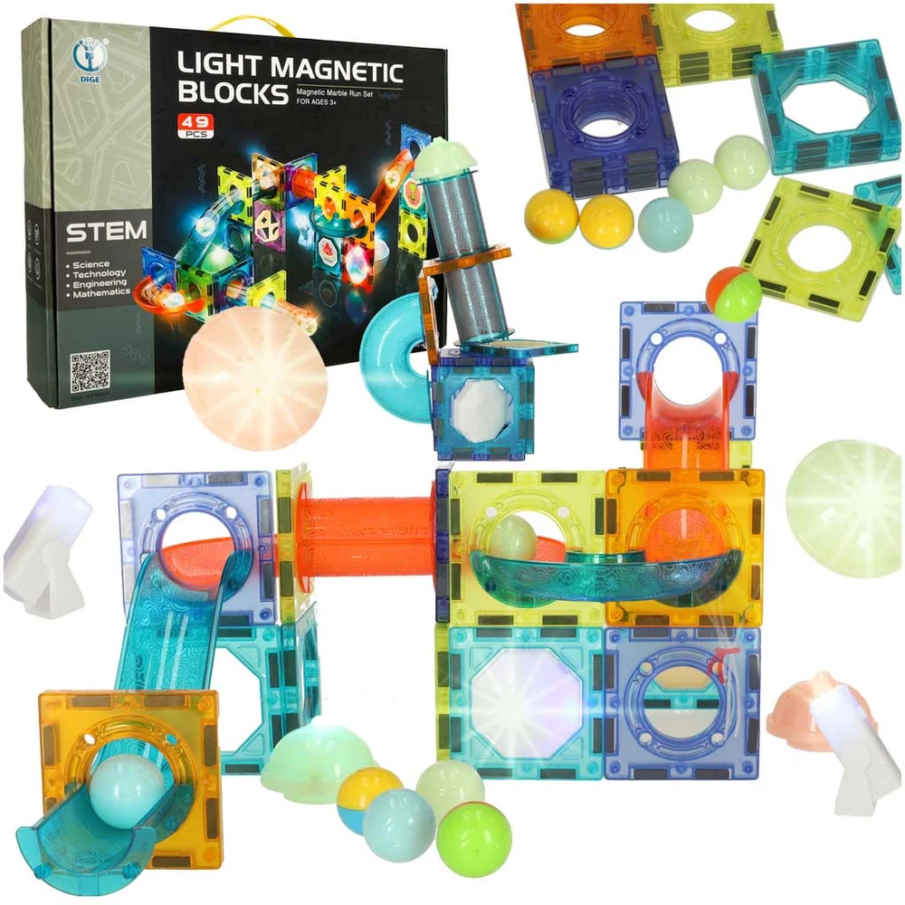 Ikonka Šviečiantis magnetinis marmurinis rutuliukų takelis 49 elementai