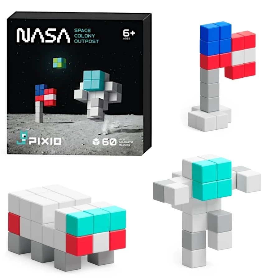 Magnetinių klockų rinkinys kosminės kolonijos statybai, vaikams nuo 6 metų, PIXIO NASA, spalvotas