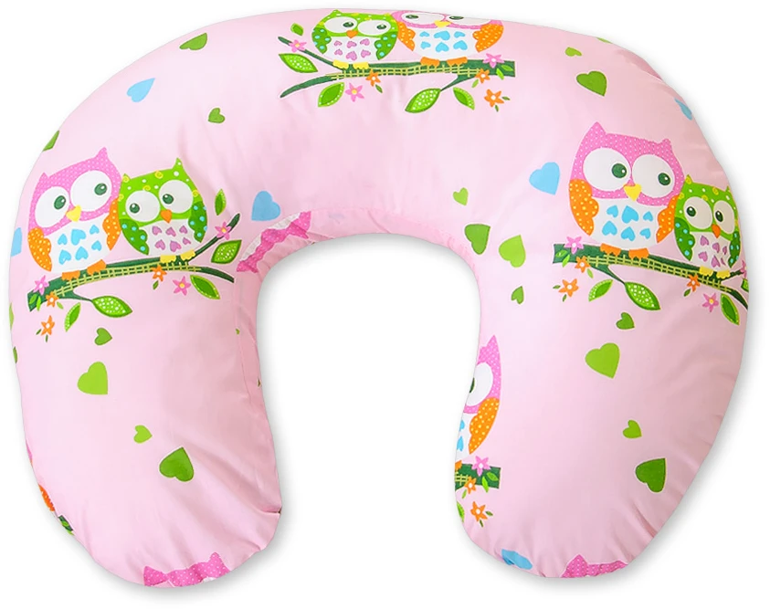 Bobono Maitinimo pagalvė žindymui, nuimamas užvalkalas, rožinė su pelėdžiukais
