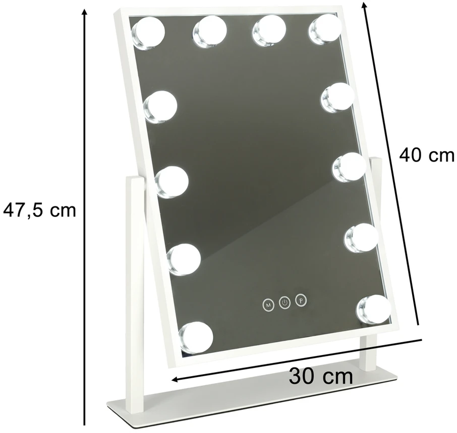 Kosmetinis veidrodėlis su LED lempomis ir USB jungtimi, 30x40cm