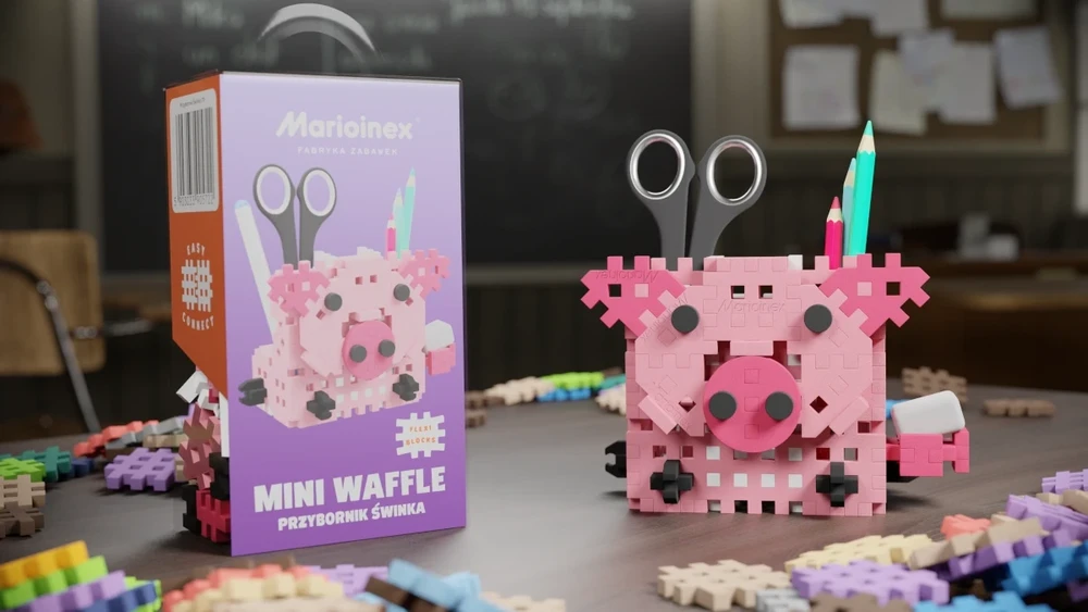 Marioinex Mini Waffle 300 lankstūs konstruktoriaus kaladėlės vaikams nuo 2 metų, skatina kūrybiškumą, spalvotos