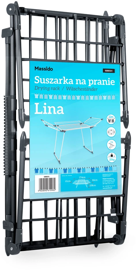 Massido Sulankstomas juodas skalbinių džiovintuvas Lina 22 m stovui