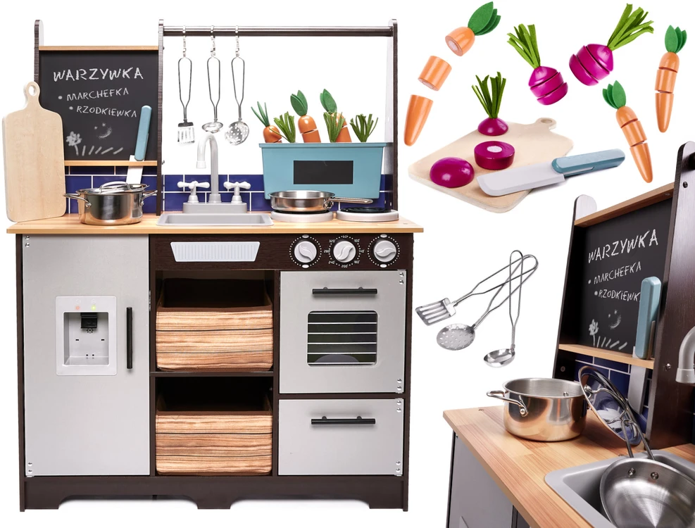 Vaikiška medinė MDF virtuvėlė su priedais LOFT XXL 96cm
