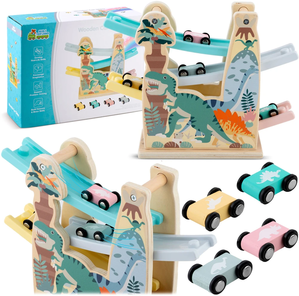 Ricokids Medinė žaislinė čiuožykla - trasa automobiliams su 4 automobiliais