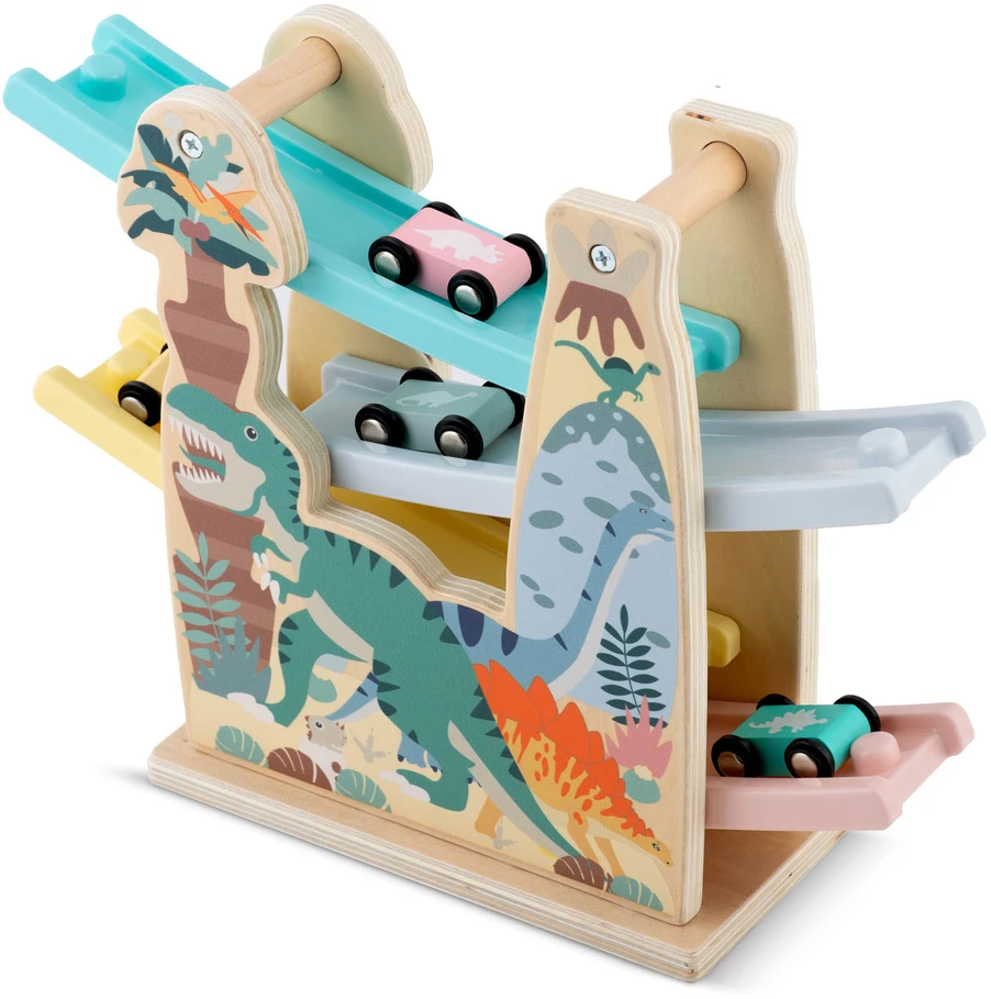 Ricokids Medinė žaislinė čiuožykla - trasa automobiliams su 4 automobiliais