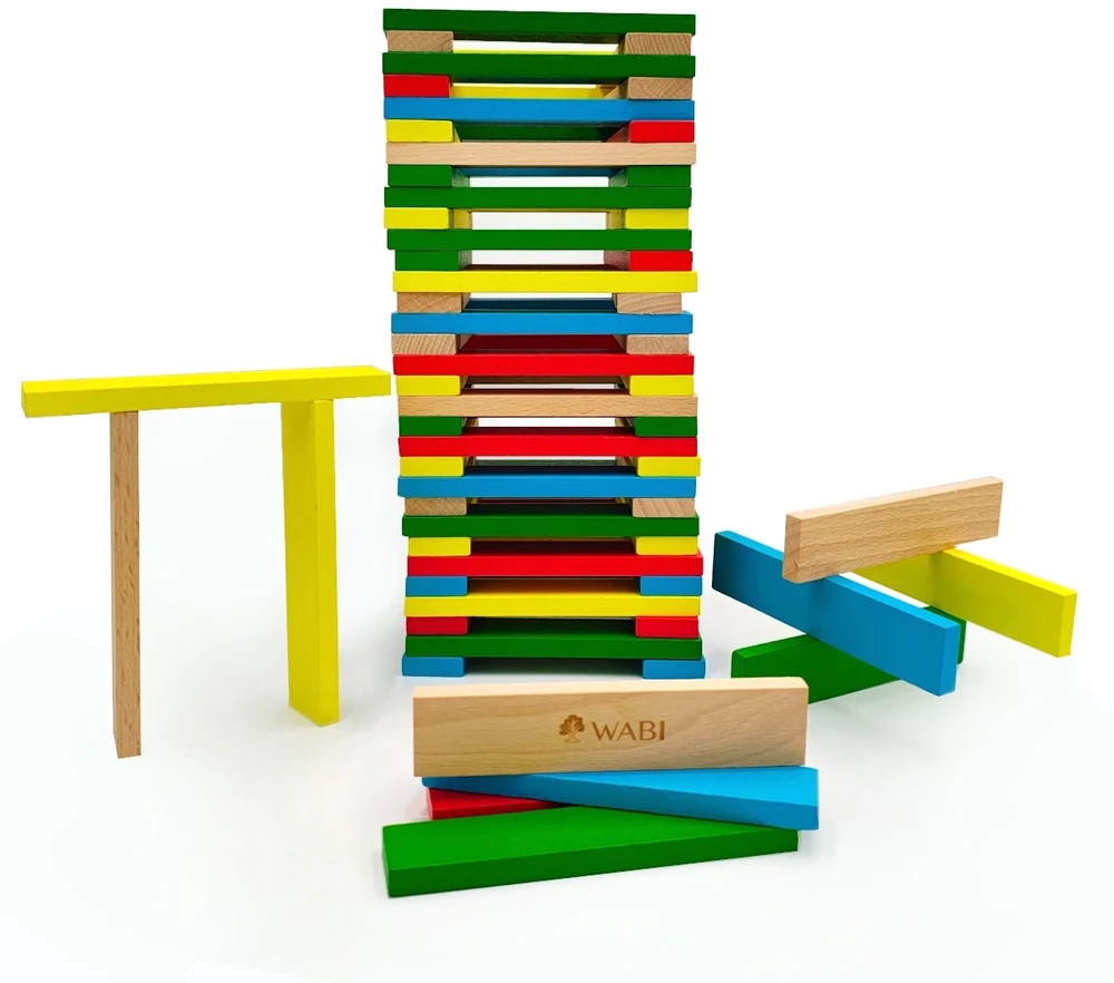 Medinės kūrybinės kaladėlės Wabi Planks 12 cm, 200 vnt., vaikams nuo 3 metų, spalvotos