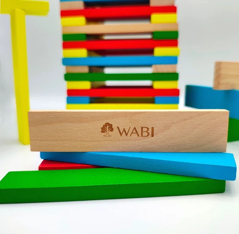 Medinės kūrybinės kaladėlės Wabi Planks 12 cm, 200 vnt., vaikams nuo 3 metų, spalvotos
