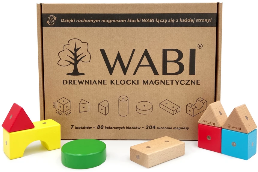 WABI medinės magnetinės kaladėlės 80 vnt.