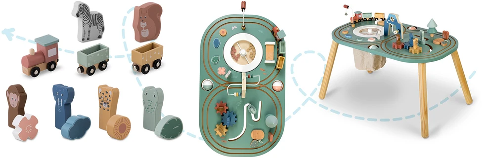 Medinis interaktyvus edukacinis stalas vaikams, NK-865 Nukido, traukinukas