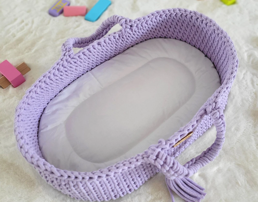 Lėlių nešynė boho stiliaus, medvilninė, violetinė